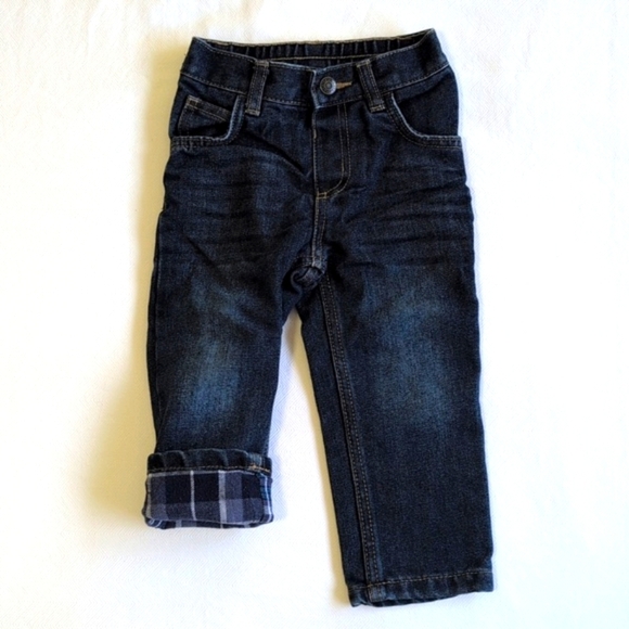 george plaid cotton flannel lined straight leg denim jeans 12-18 months baby boy - Picture 1 of 8
